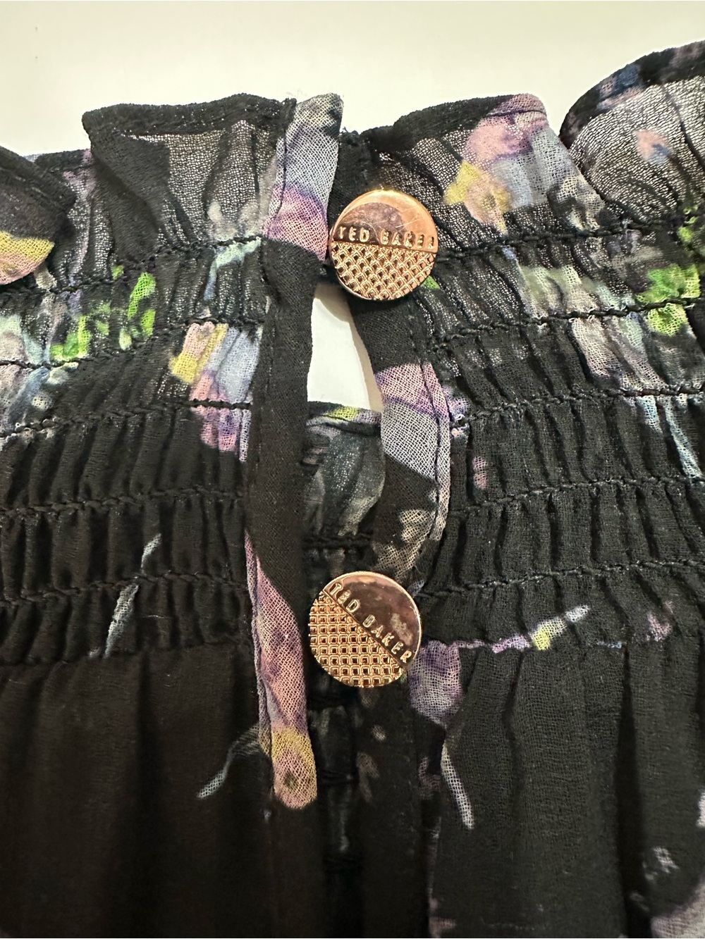 TED BAKER ZABRINA LOVEBIRDS RUFFLE BLOUSE BLACK SHEER CHIFFON SIZE 1 - Picture 11 of 12
